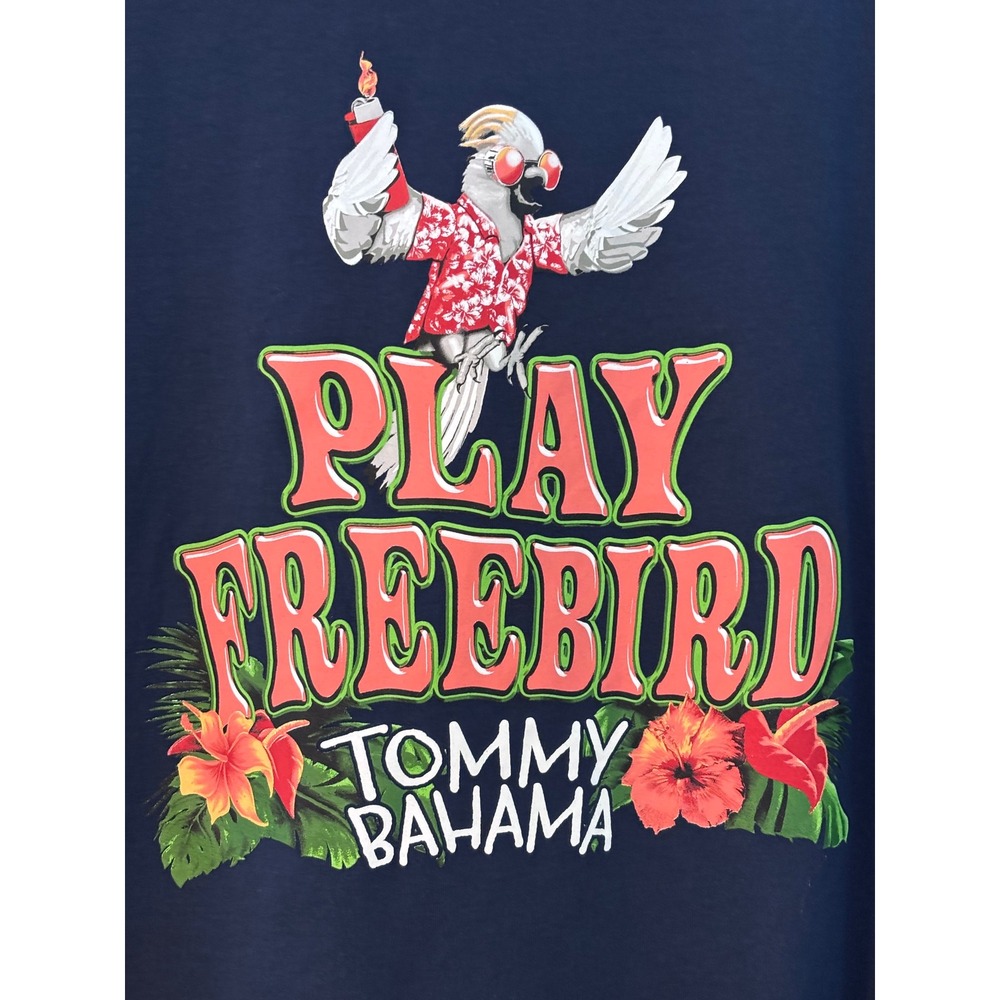 Tommy Bahama Play Freebird Graphic T-Shirt Navy Blue Mens XL Short Sleeve